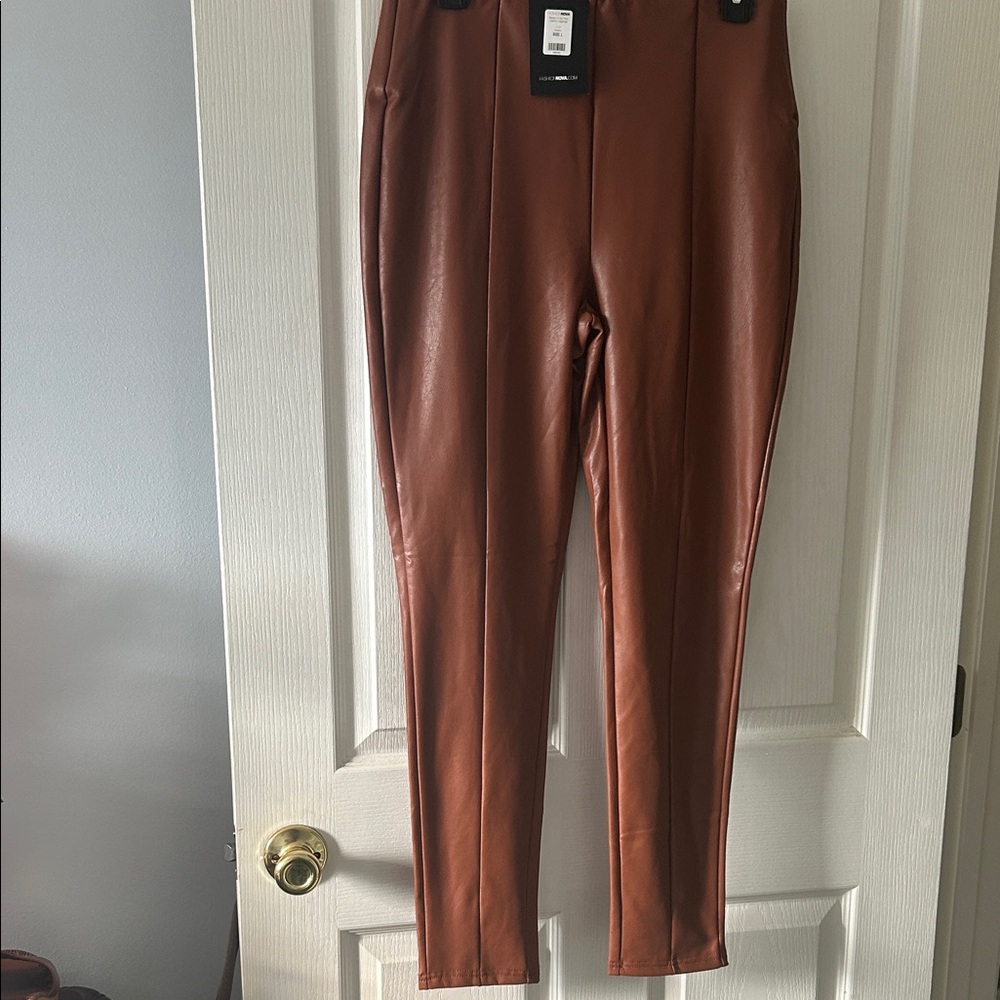 Fashion Nova Cognac Faux Leather Leggings